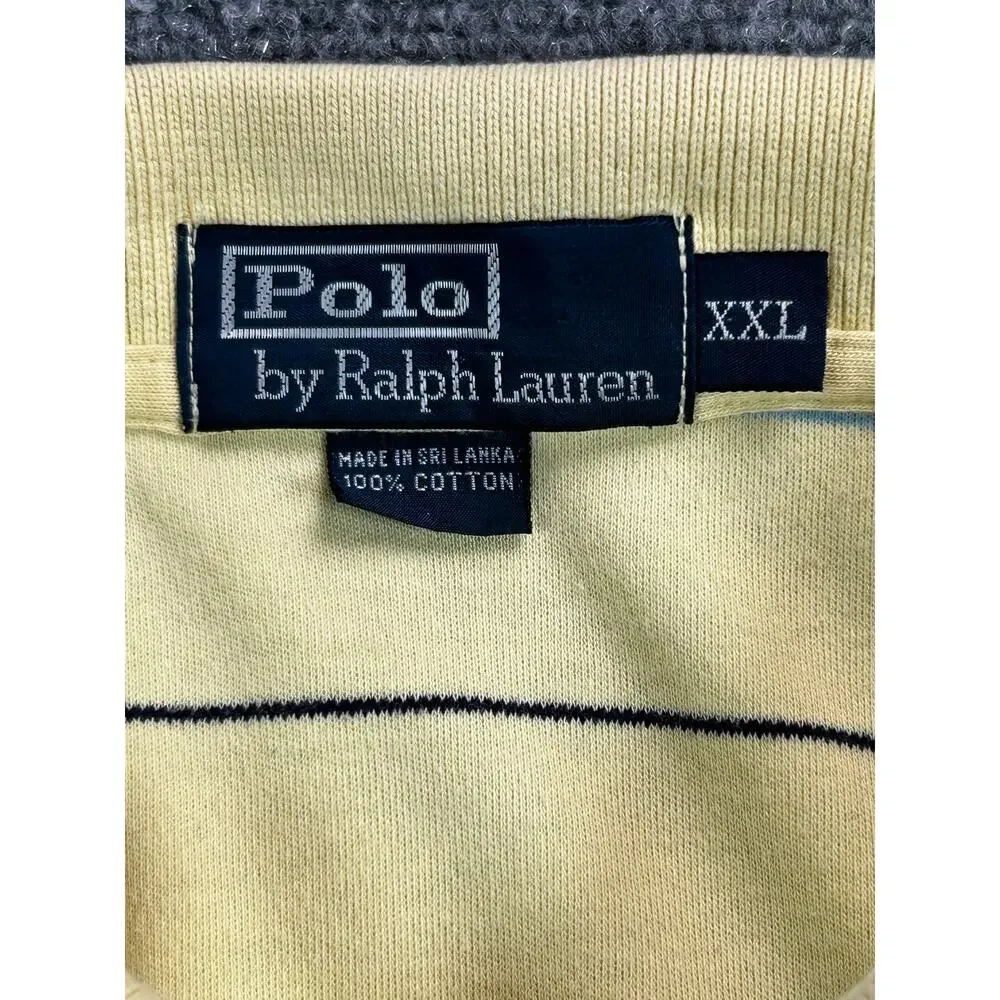 Modern Polo Ralph Lauren Men's XXL Cream Striped Short Sleeve Polo Shirt Cotton